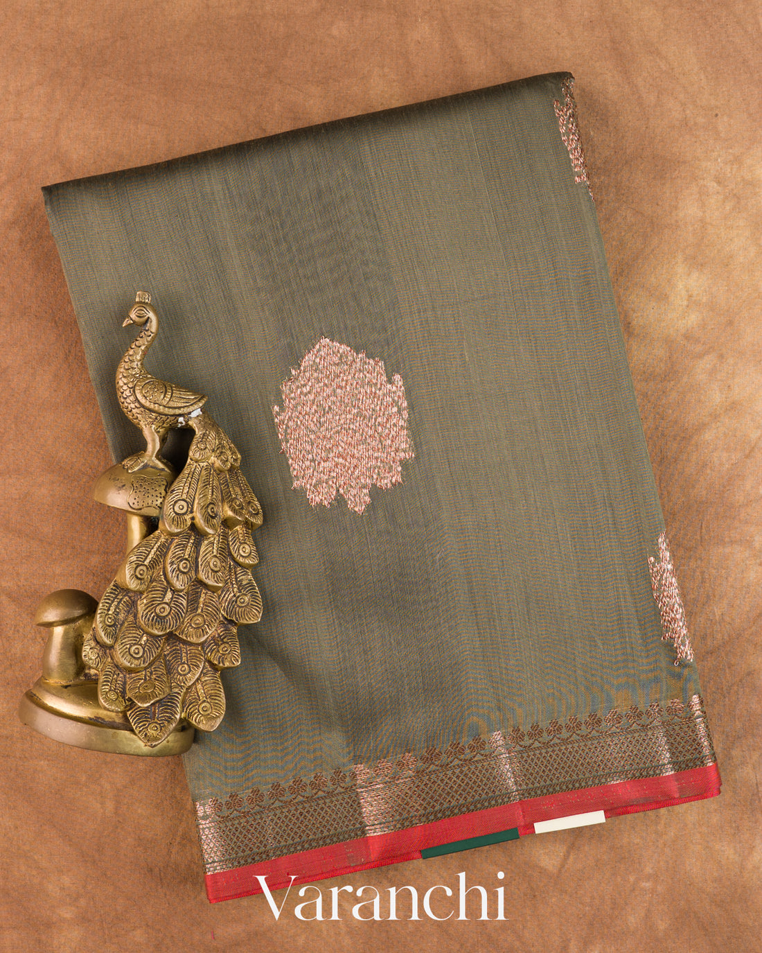 Olive Grey Pure Chanderi Silk Cotton Handloom Saree