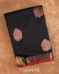 Jet Black Pure Chanderi Silk Cotton Handloom Saree