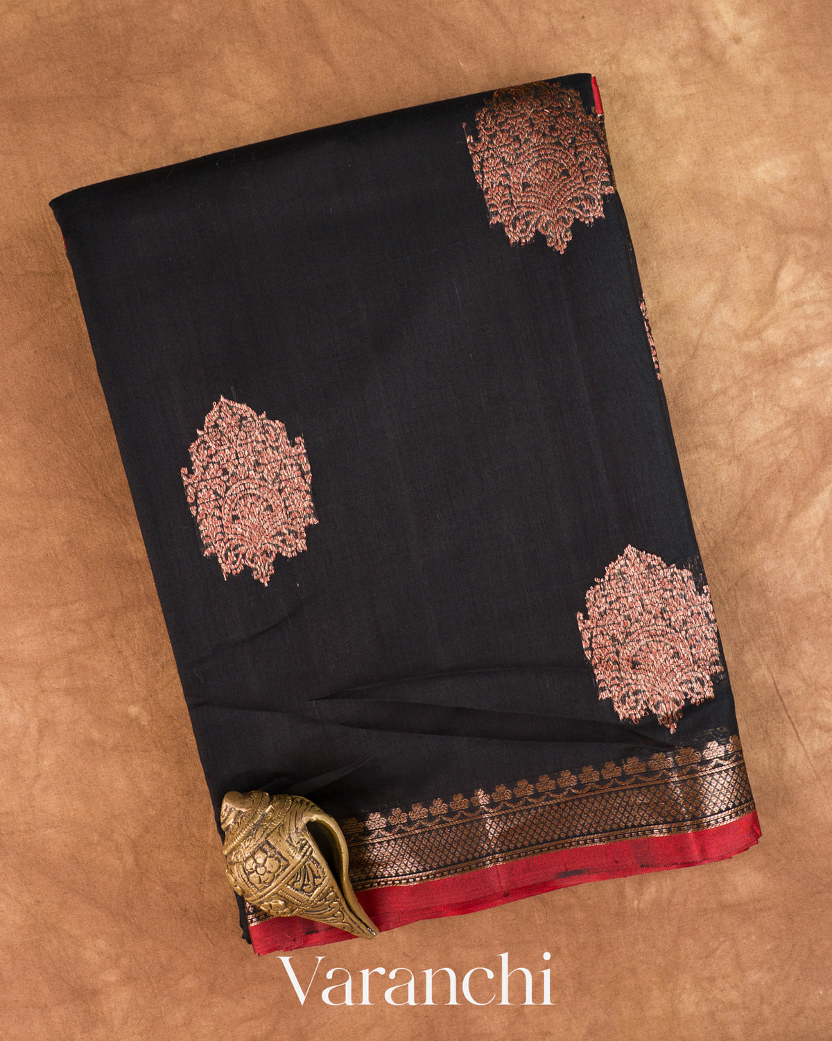 Jet Black Pure Chanderi Silk Cotton Handloom Saree