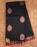 Jet Black Pure Chanderi Silk Cotton Handloom Saree