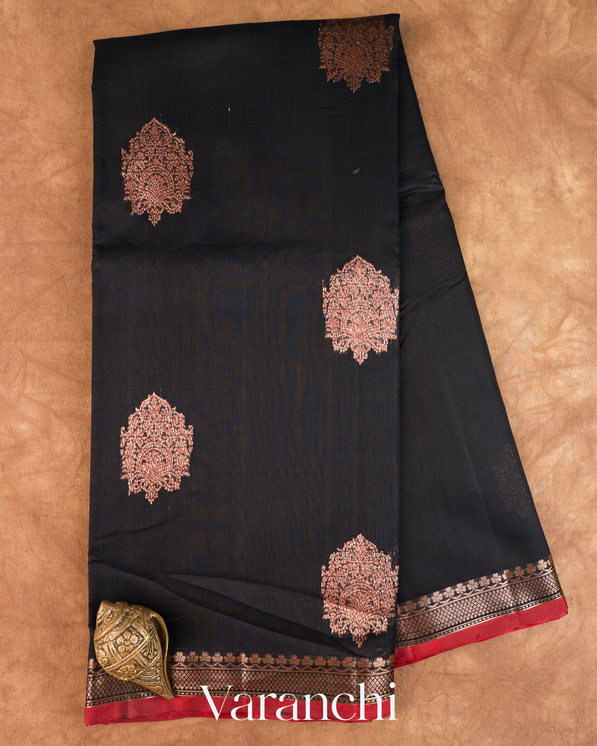 Jet Black Pure Chanderi Silk Cotton Handloom Saree