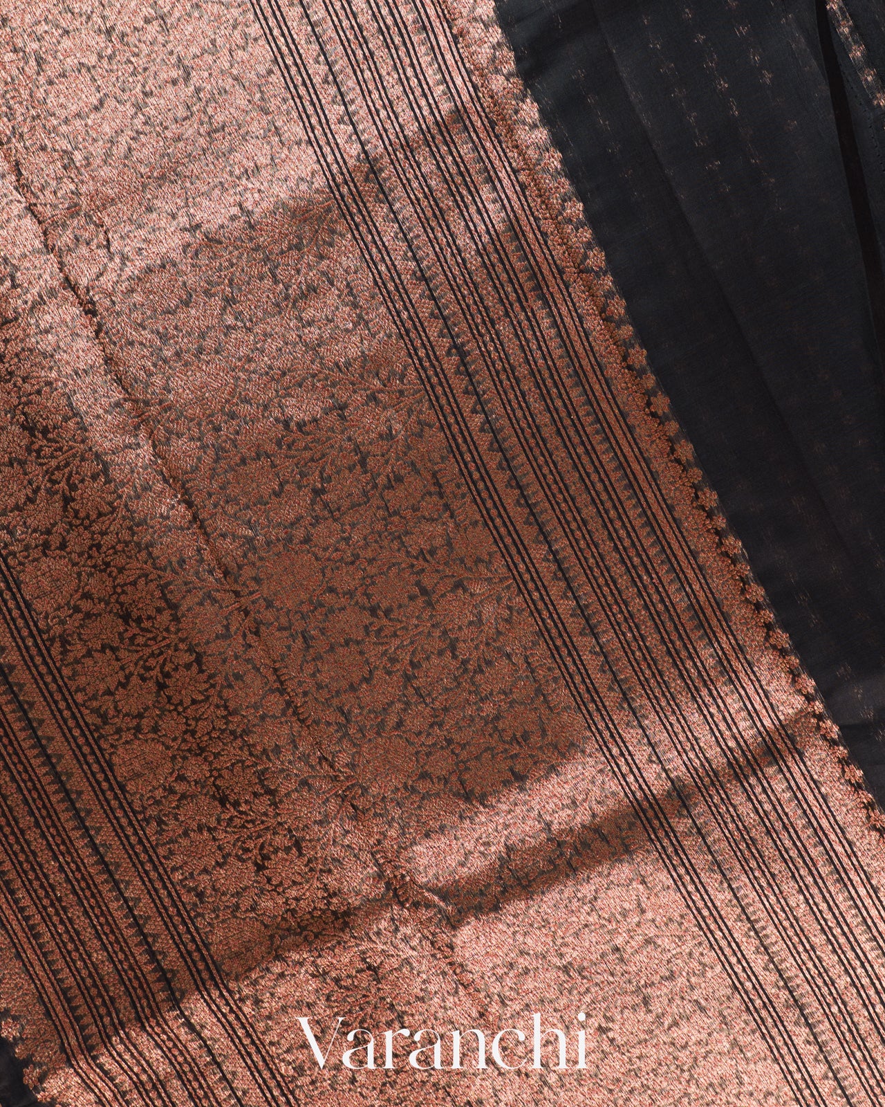 Jet Black Pure Chanderi Silk Cotton Handloom Saree