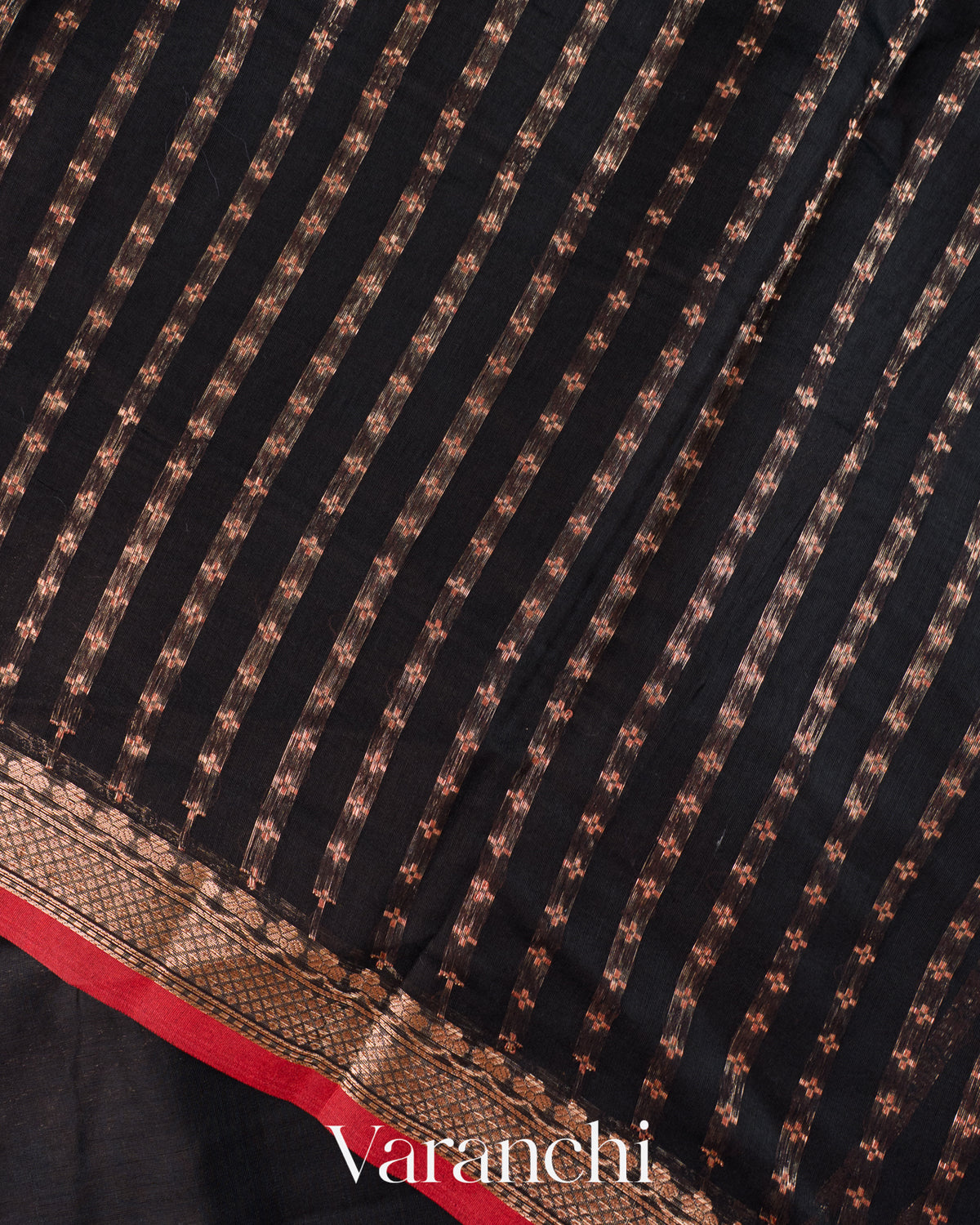 Jet Black Pure Chanderi Silk Cotton Handloom Saree