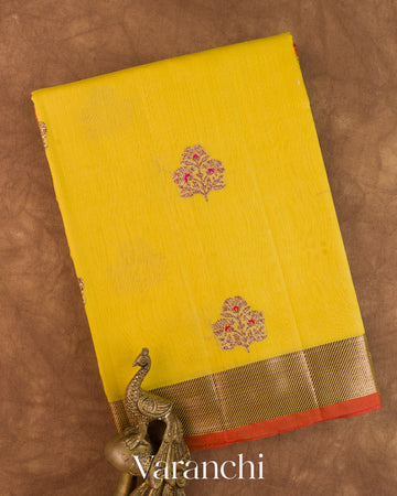 Lemon Yellow Pure Chanderi Silk Cotton Handloom Saree