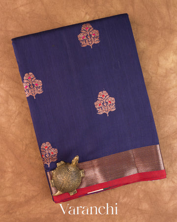 Navy Blue Pure Chanderi Silk Cotton Handloom Saree