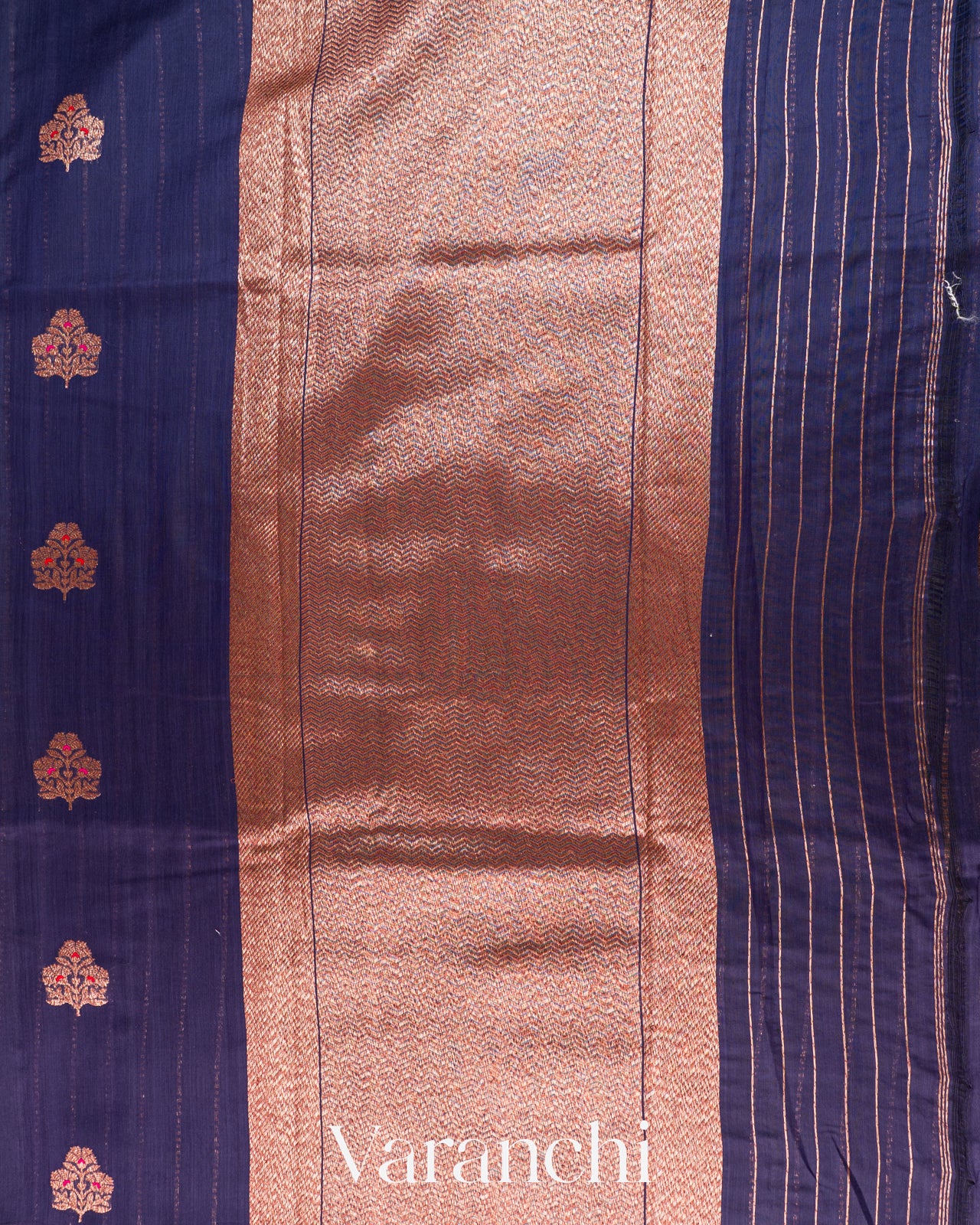 Navy Blue Pure Chanderi Silk Cotton Handloom Saree