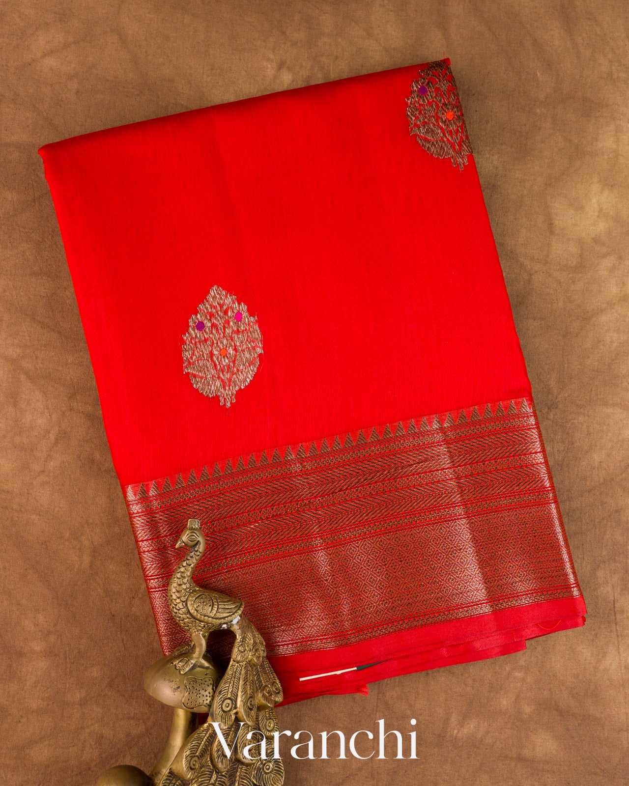 Bright Red Pure Chanderi Silk Cotton Handloom Saree