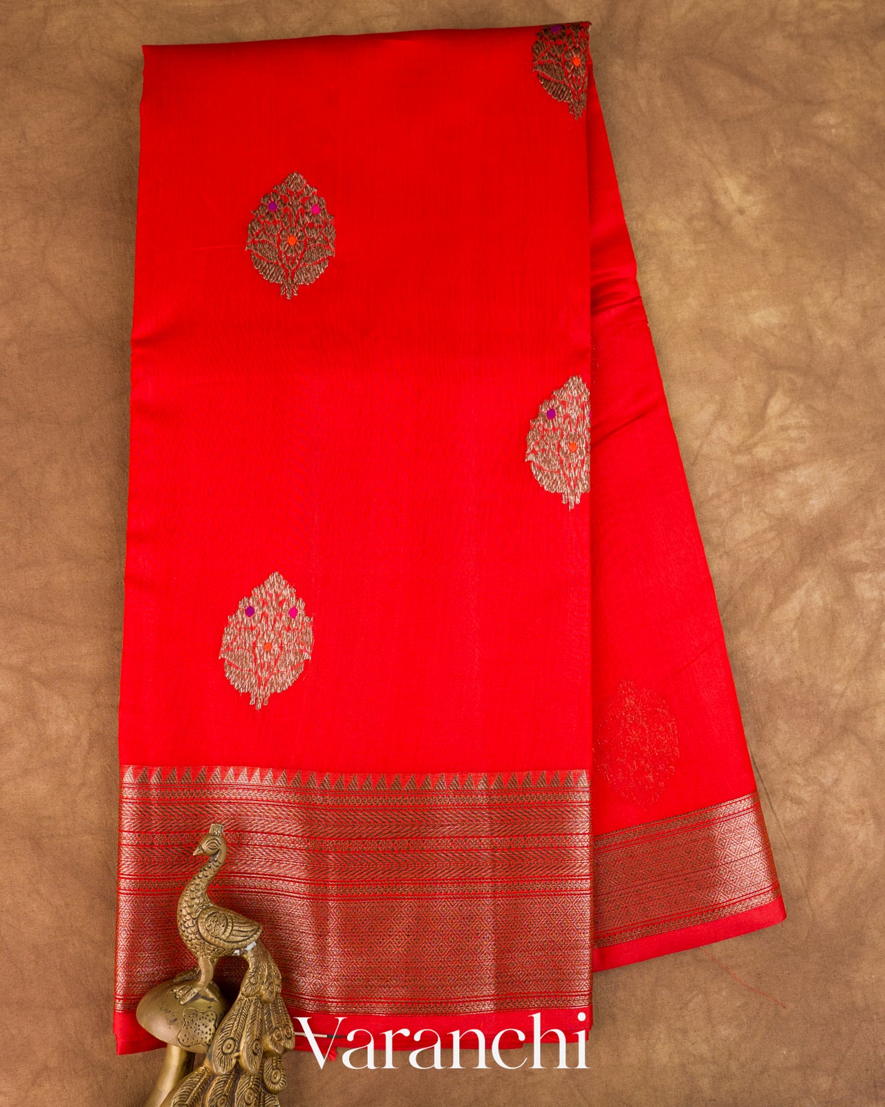 Bright Red Pure Chanderi Silk Cotton Handloom Saree