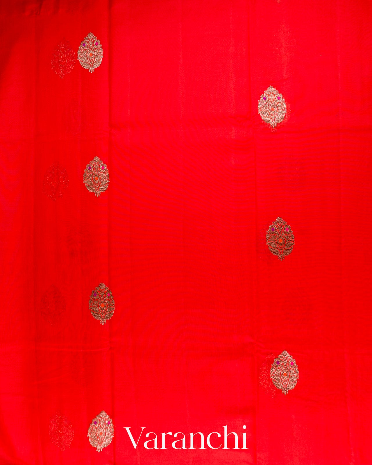 Bright Red Pure Chanderi Silk Cotton Handloom Saree