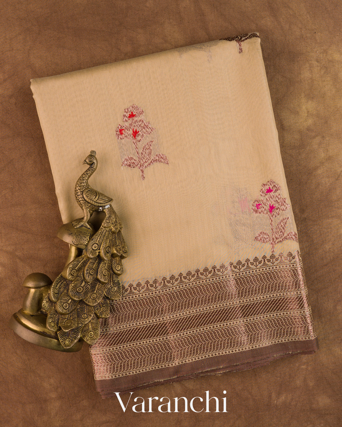 Beige Pure Chanderi Silk Cotton Handloom Saree
