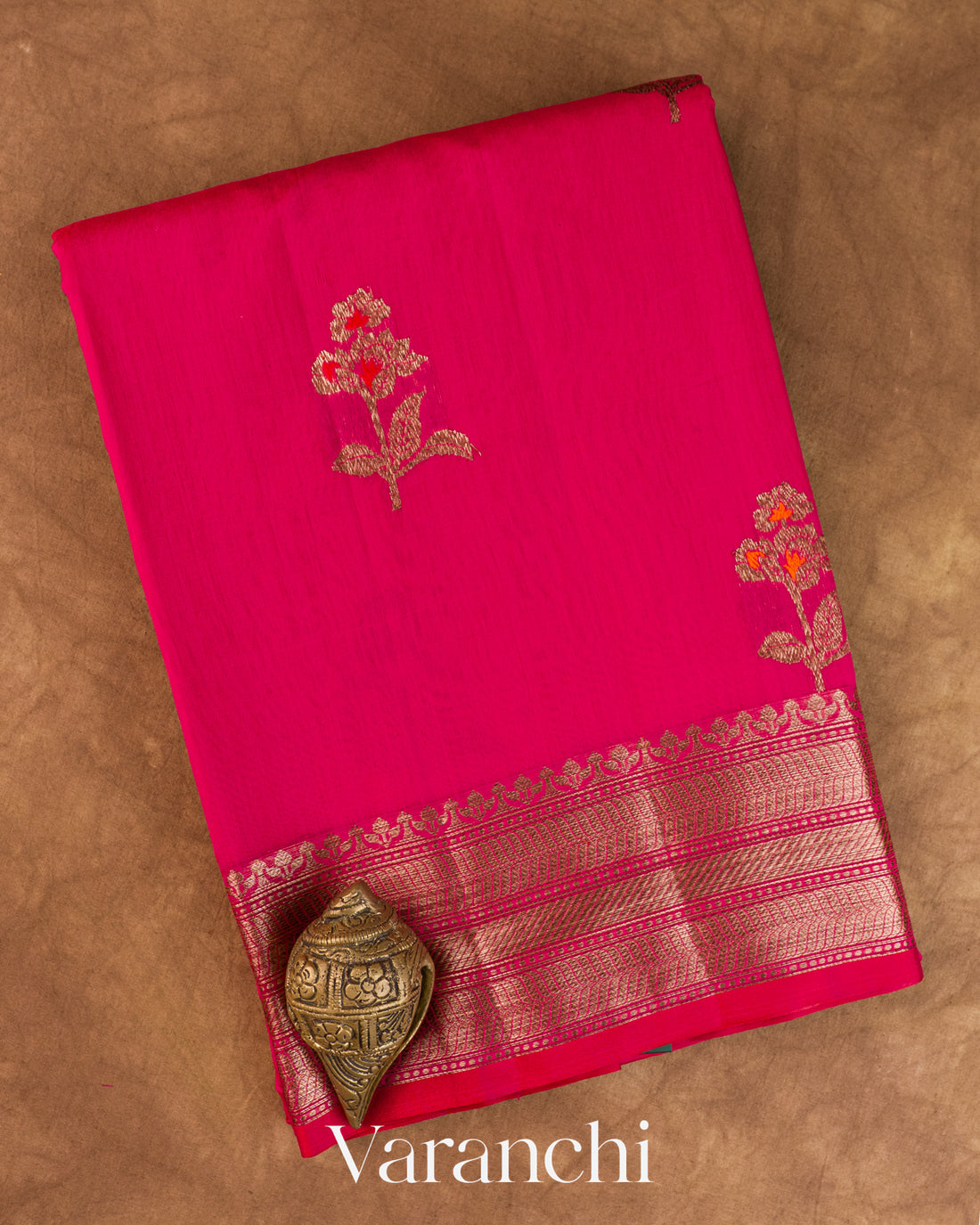Rani Pink Pure Chanderi Silk Cotton Handloom Saree