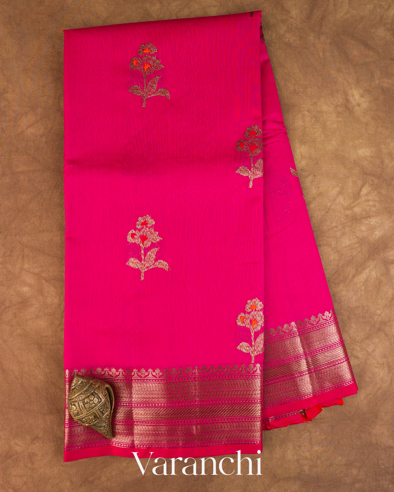 Rani Pink Pure Chanderi Silk Cotton Handloom Saree