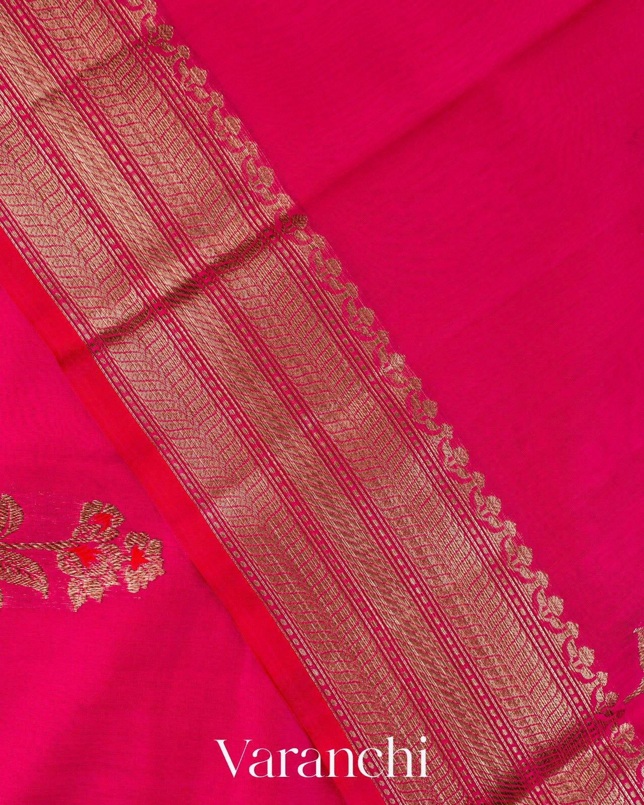 Rani Pink Pure Chanderi Silk Cotton Handloom Saree