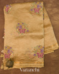 Mustard Gold Floral Embroidered Pure Crush Tissue Kora Silk Saree