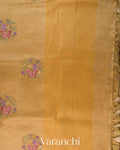 Mustard Gold Floral Embroidered Pure Crush Tissue Kora Silk Saree