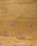 Mustard Gold Floral Embroidered Pure Crush Tissue Kora Silk Saree