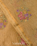 Mustard Gold Floral Embroidered Pure Crush Tissue Kora Silk Saree