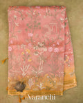 Rose Pink Floral Embroidered Pure Tissue Kora Silk Saree