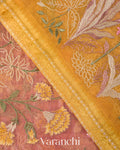 Rose Pink Floral Embroidered Pure Tissue Kora Silk Saree