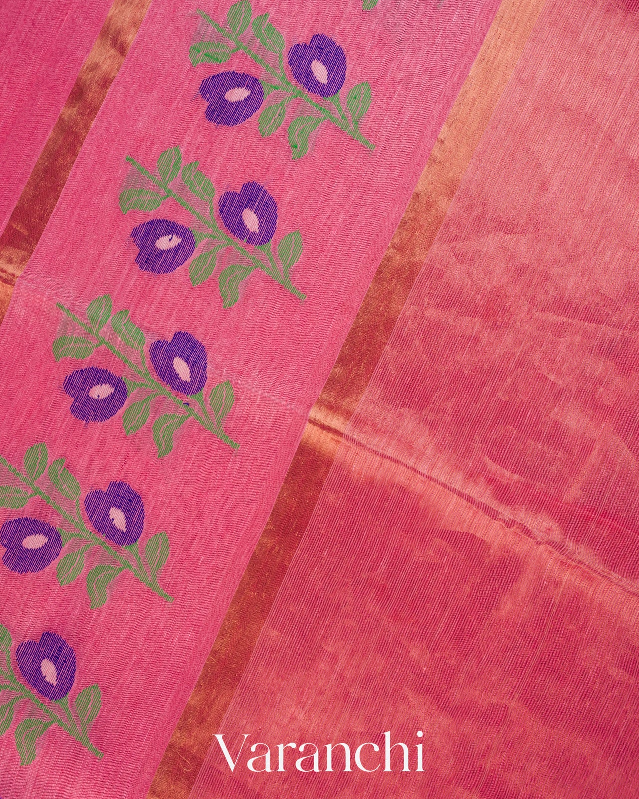 Pink Floral Jamdani Pure Silk Linen Handloom Saree
