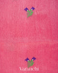 Pink Floral Jamdani Pure Silk Linen Handloom Saree