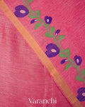 Pink Floral Jamdani Pure Silk Linen Handloom Saree