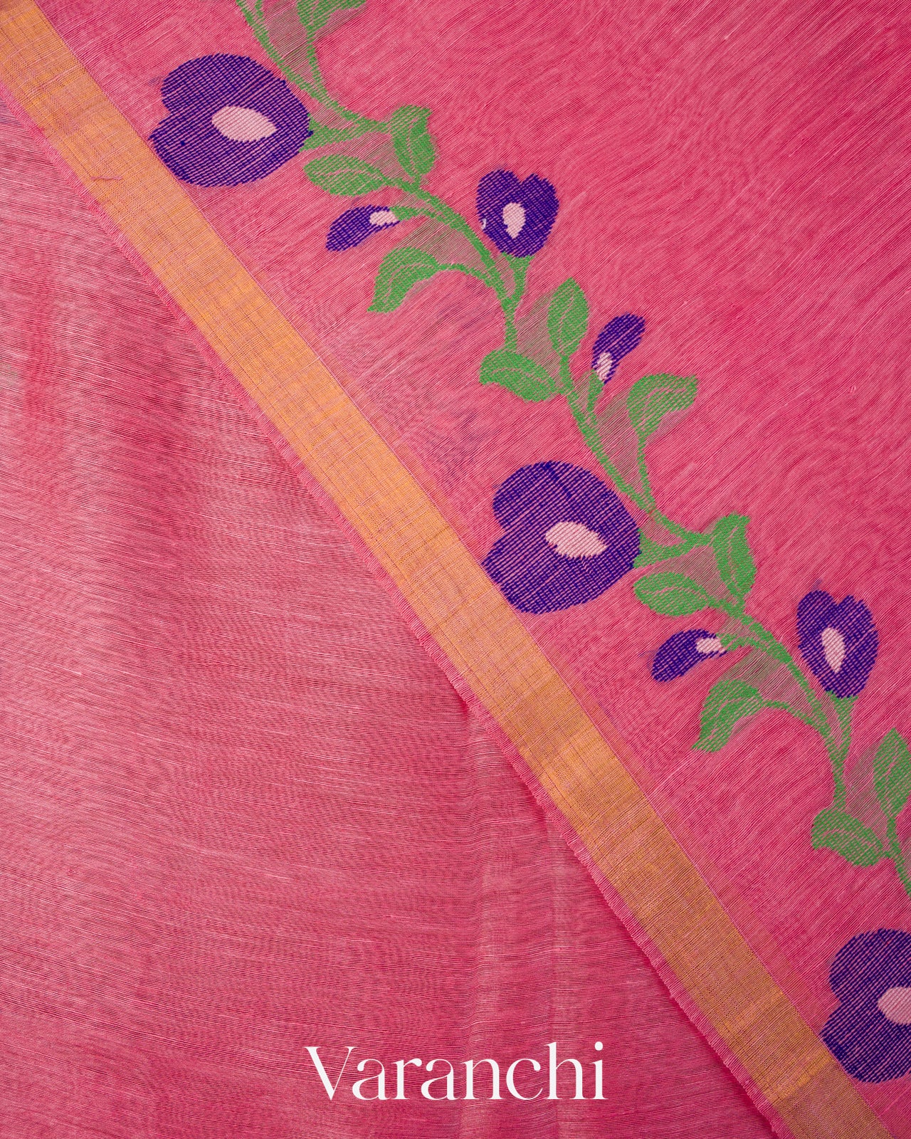 Pink Floral Jamdani Pure Silk Linen Handloom Saree