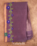 Mauve Purple Jamdani Pure Silk Linen Handloom Saree