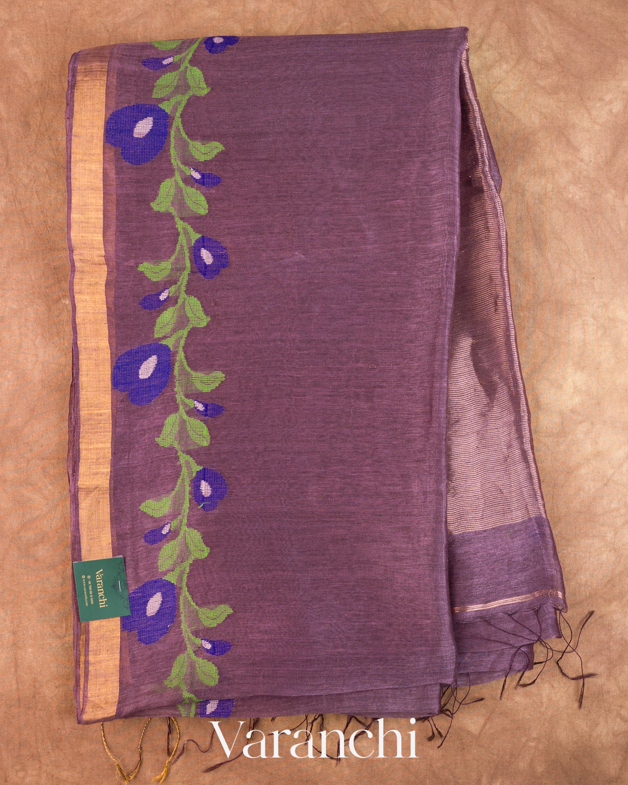 Mauve Purple Jamdani Pure Silk Linen Handloom Saree