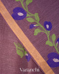Mauve Purple Jamdani Pure Silk Linen Handloom Saree
