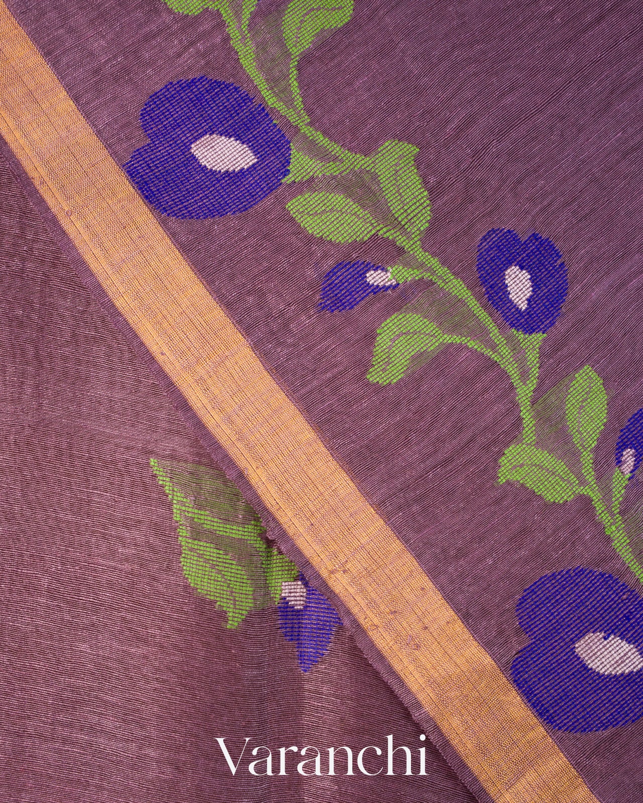 Mauve Purple Jamdani Pure Silk Linen Handloom Saree