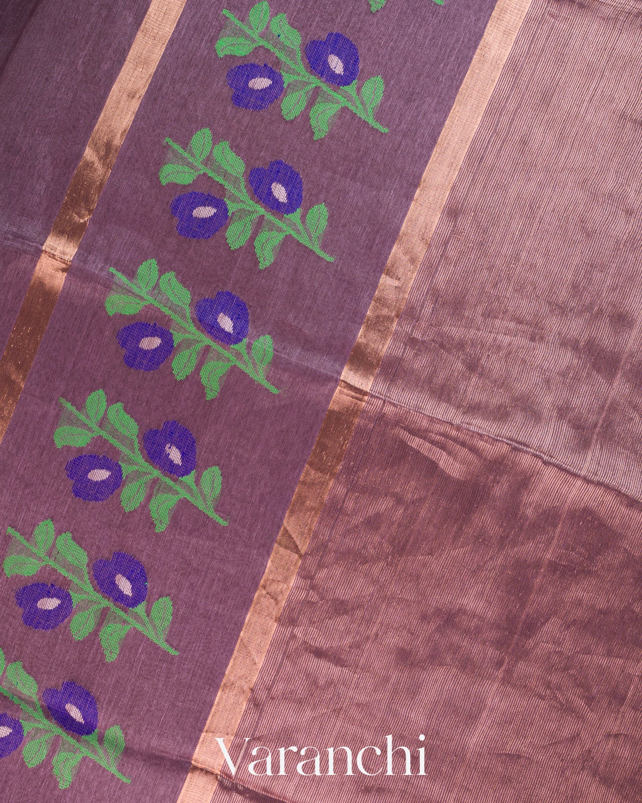 Mauve Purple Jamdani Pure Silk Linen Handloom Saree
