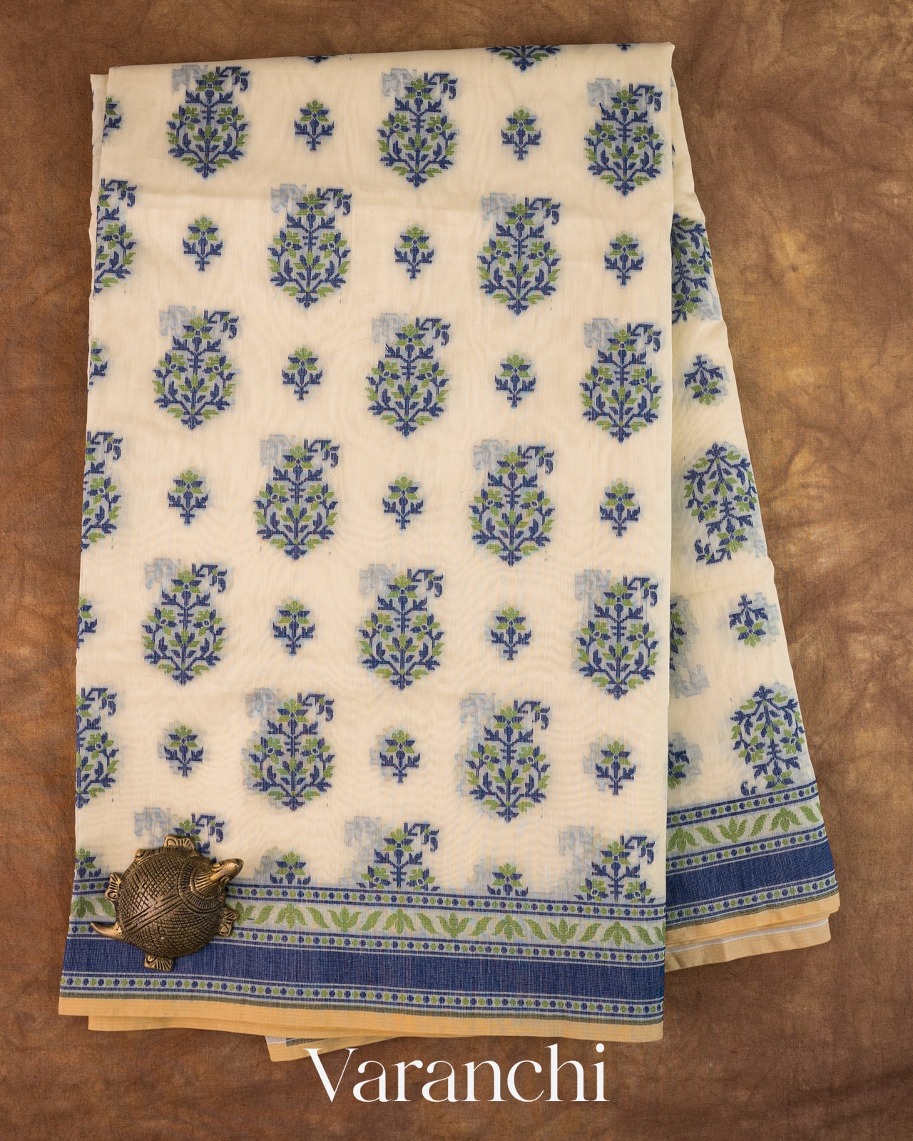Off- White Jamdani Pure Kora Silk Cotton Saree