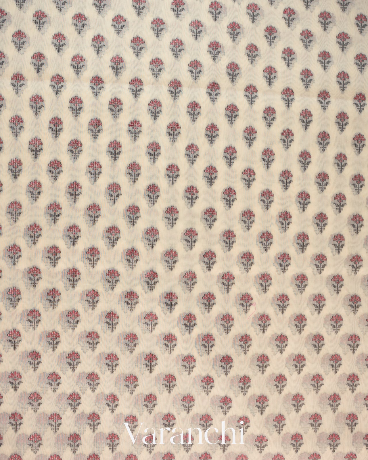 Ivory Floral Jamdani Jamdani Pure Kora Silk Cotton Saree