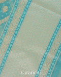 Turquoise Blue Lehariya Jamdani Pure Kora Silk Cotton Saree