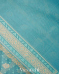 Turquoise Blue Lehariya Jamdani Pure Kora Silk Cotton Saree