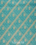 Turquoise Blue Lehariya Jamdani Pure Kora Silk Cotton Saree