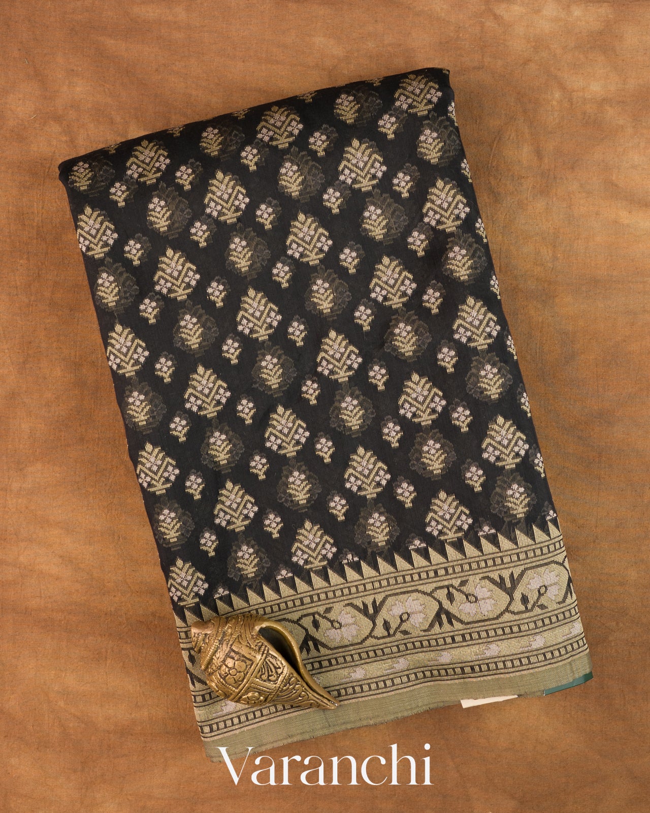 Black Jamdani Pure Kora Silk Cotton Handloom Saree