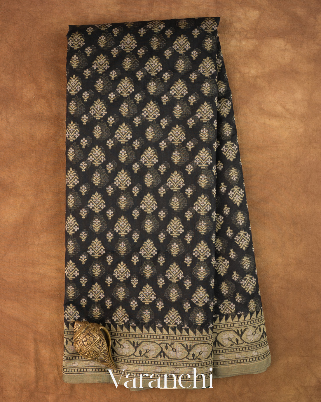 Black Jamdani Pure Kora Silk Cotton Handloom Saree
