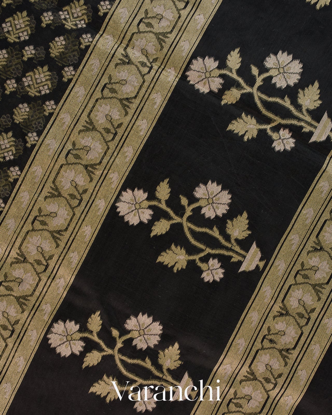 Black Jamdani Pure Kora Silk Cotton Handloom Saree