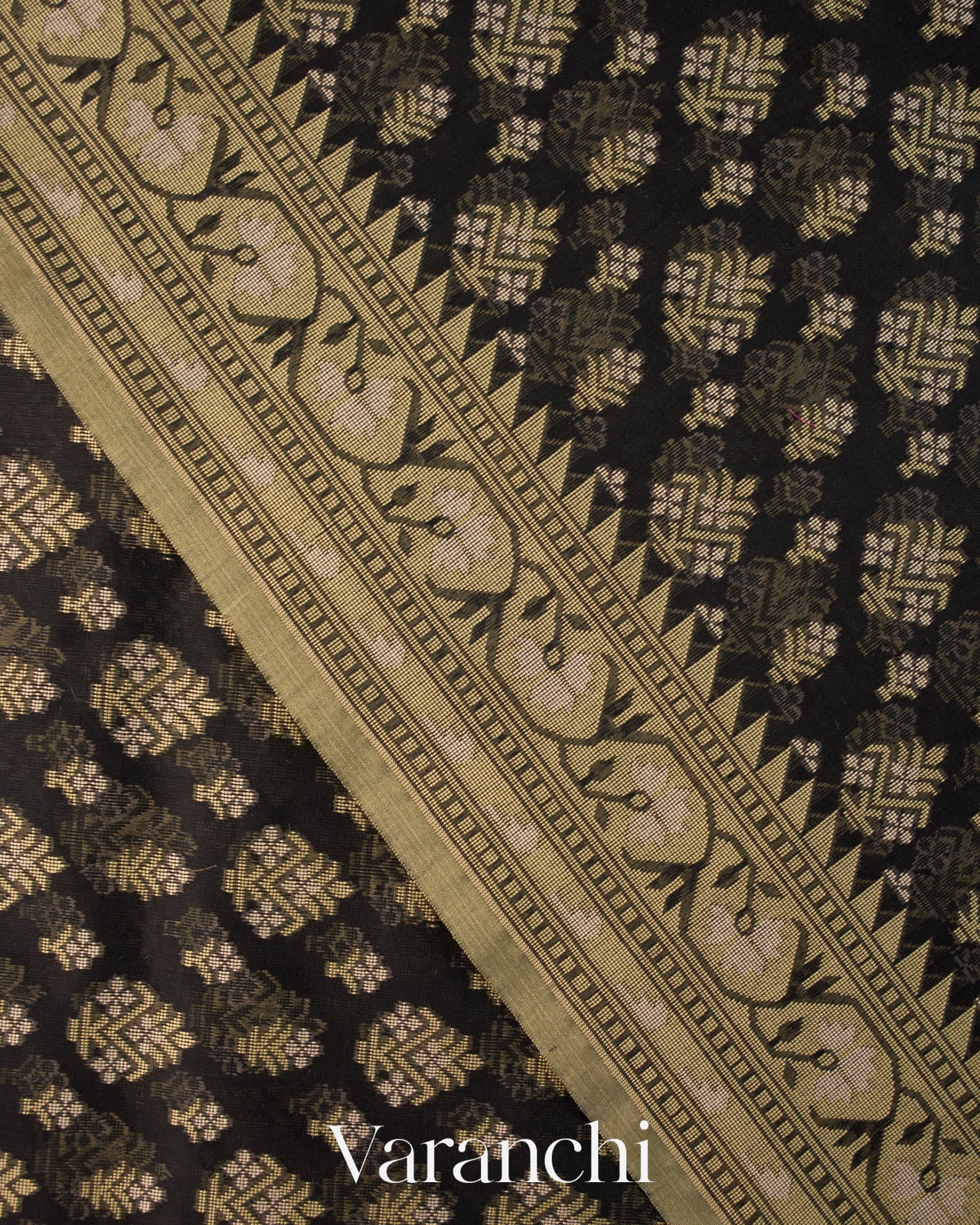 Black Jamdani Pure Kora Silk Cotton Handloom Saree