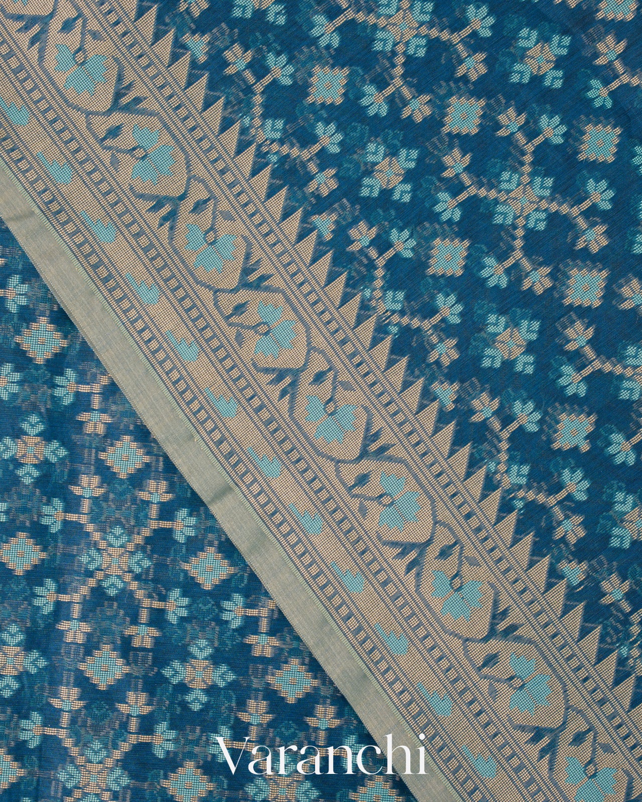 Peacock Blue Jamdani Pure Kora Silk Cotton Handloom Saree
