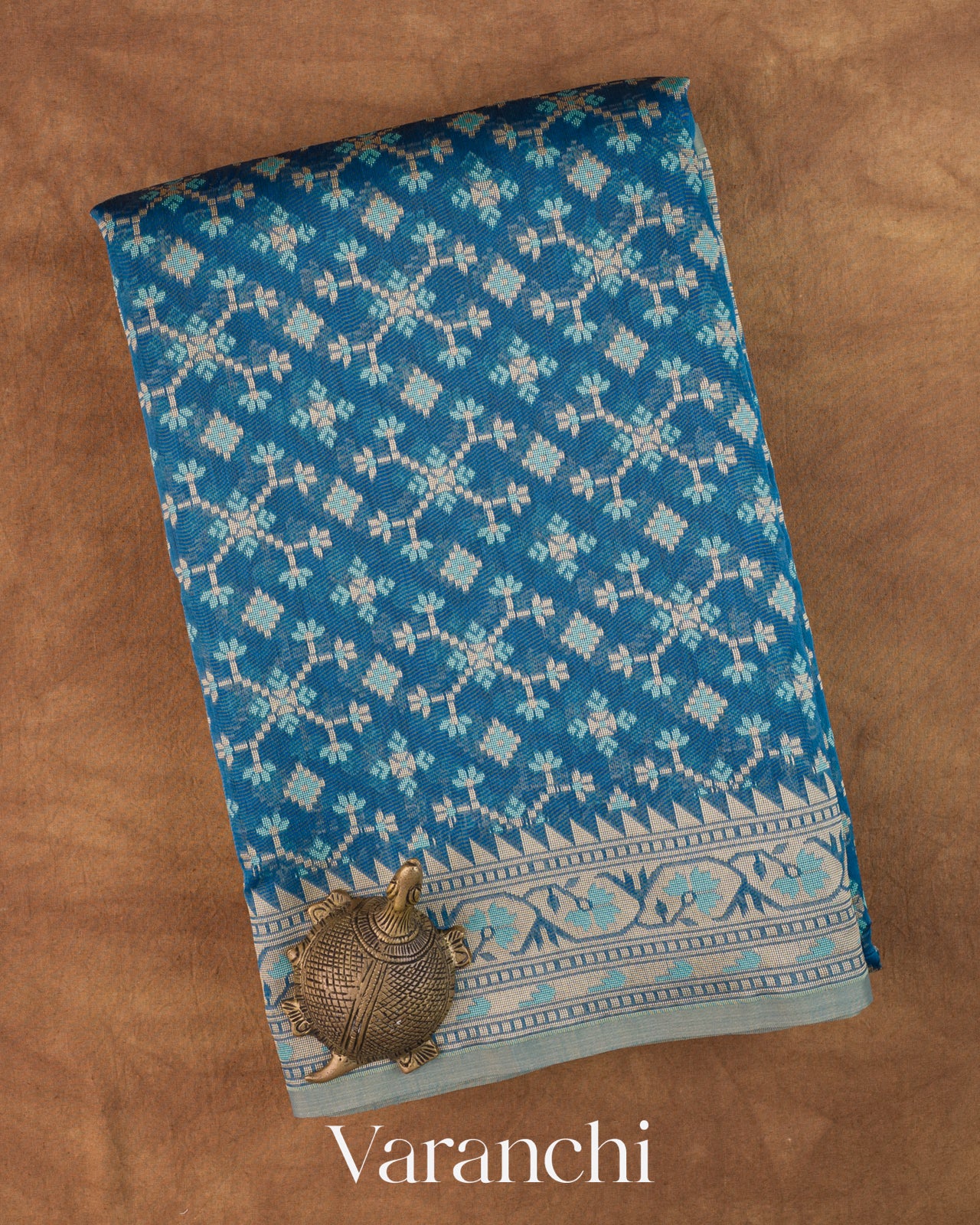 Peacock Blue Jamdani Pure Kora Silk Cotton Handloom Saree