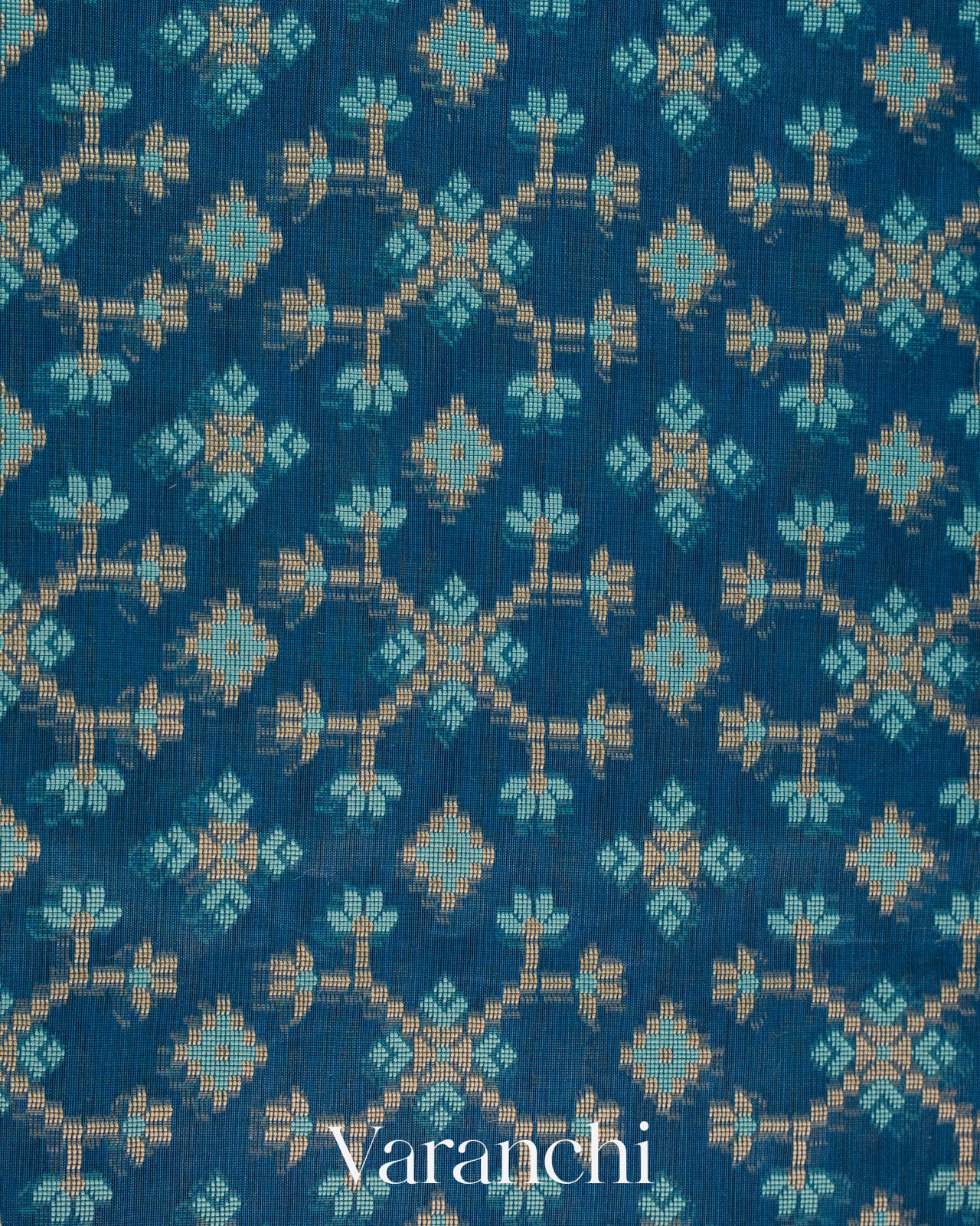 Peacock Blue Jamdani Pure Kora Silk Cotton Handloom Saree