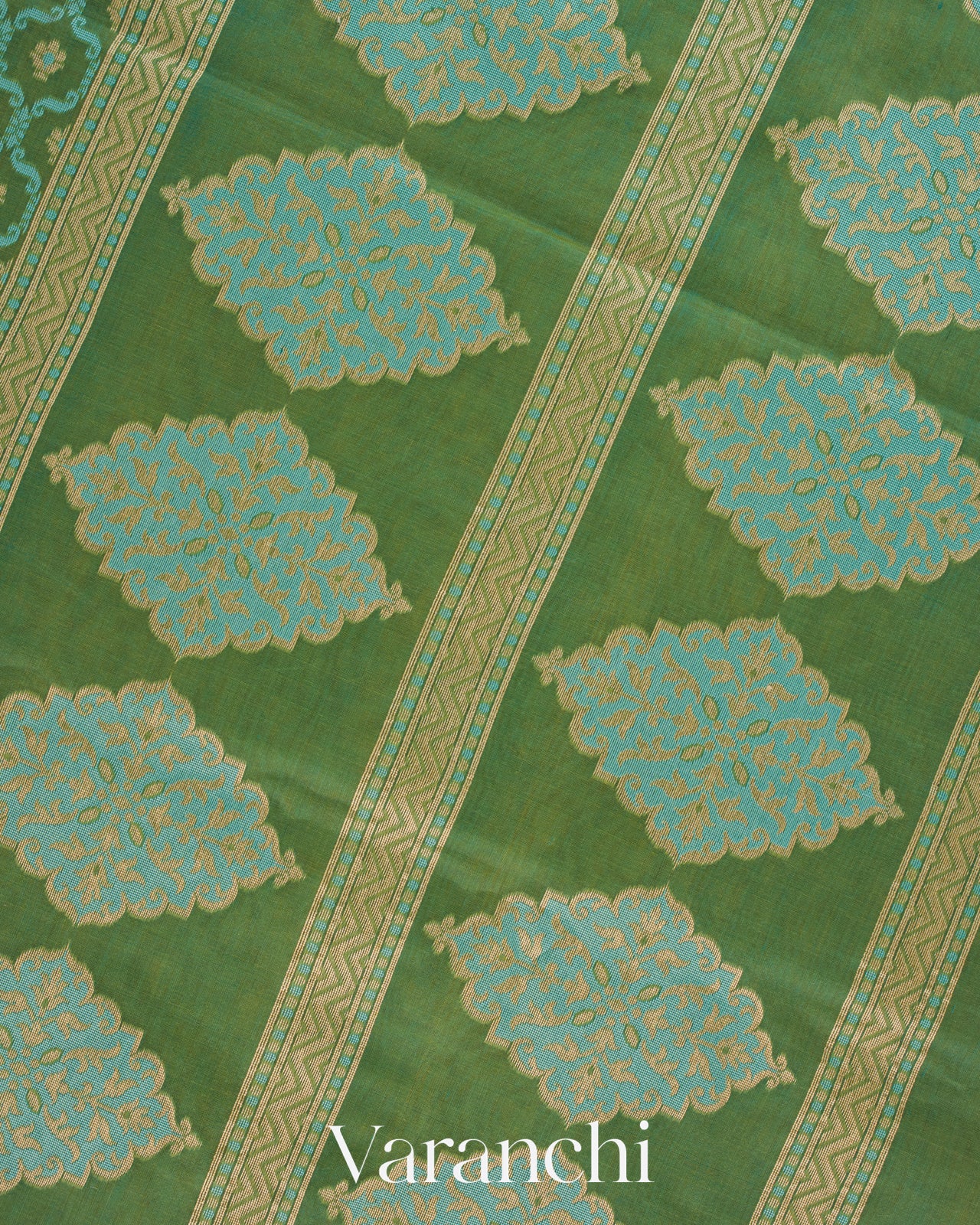 Muted Green Jamdani Pure Kora Silk Cotton Saree