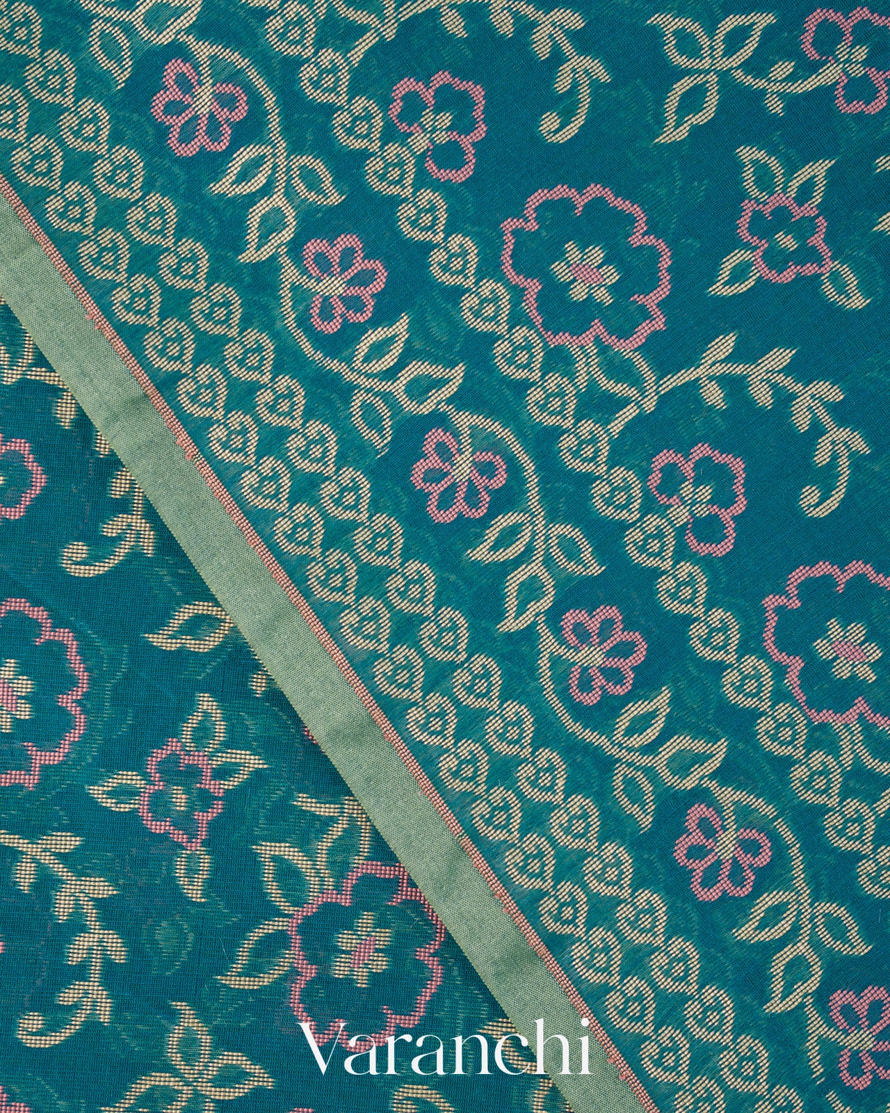 Peacock Blue Jamdani Pure Kora Silk Cotton Saree