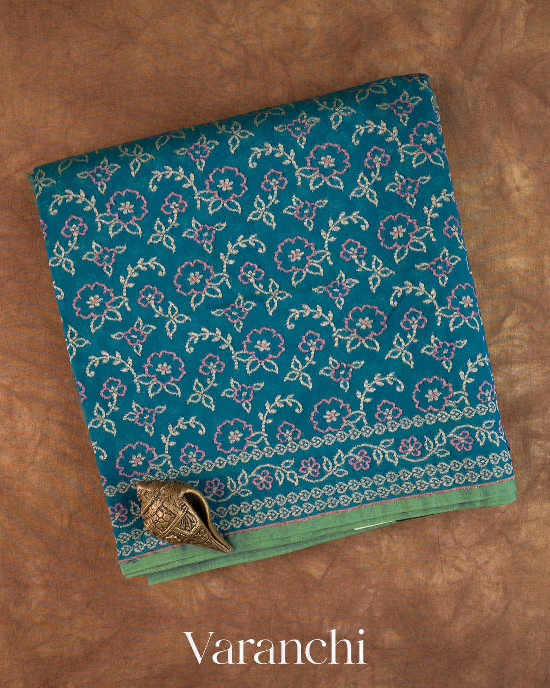 Peacock Blue Jamdani Pure Kora Silk Cotton Saree