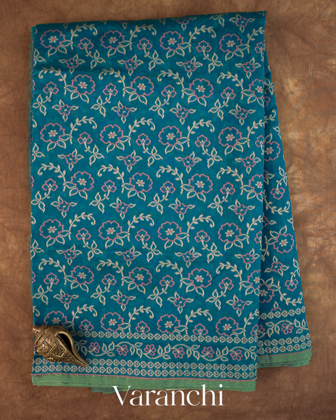 Peacock Blue Jamdani Pure Kora Silk Cotton Saree