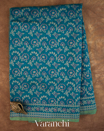 Peacock Blue Jamdani Pure Kora Silk Cotton Saree