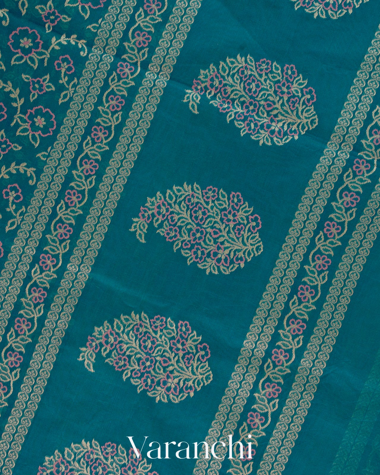 Peacock Blue Jamdani Pure Kora Silk Cotton Saree